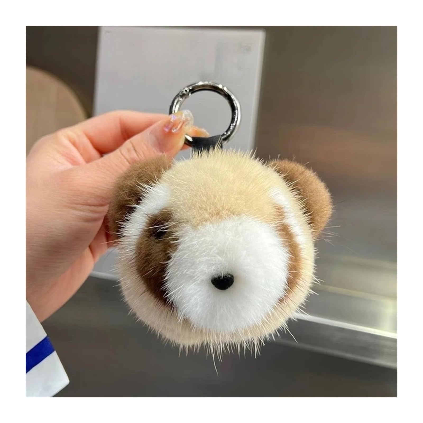Süßer Waschbär Real Nerk Fell Schlüsselbund Plüsch Spielzeugschmuck Frauen Bag Hanging Ornamente Auto Key Metal Ring Anhänger Kinder Geschenk(Raccoon Head) von RYWRLQRA