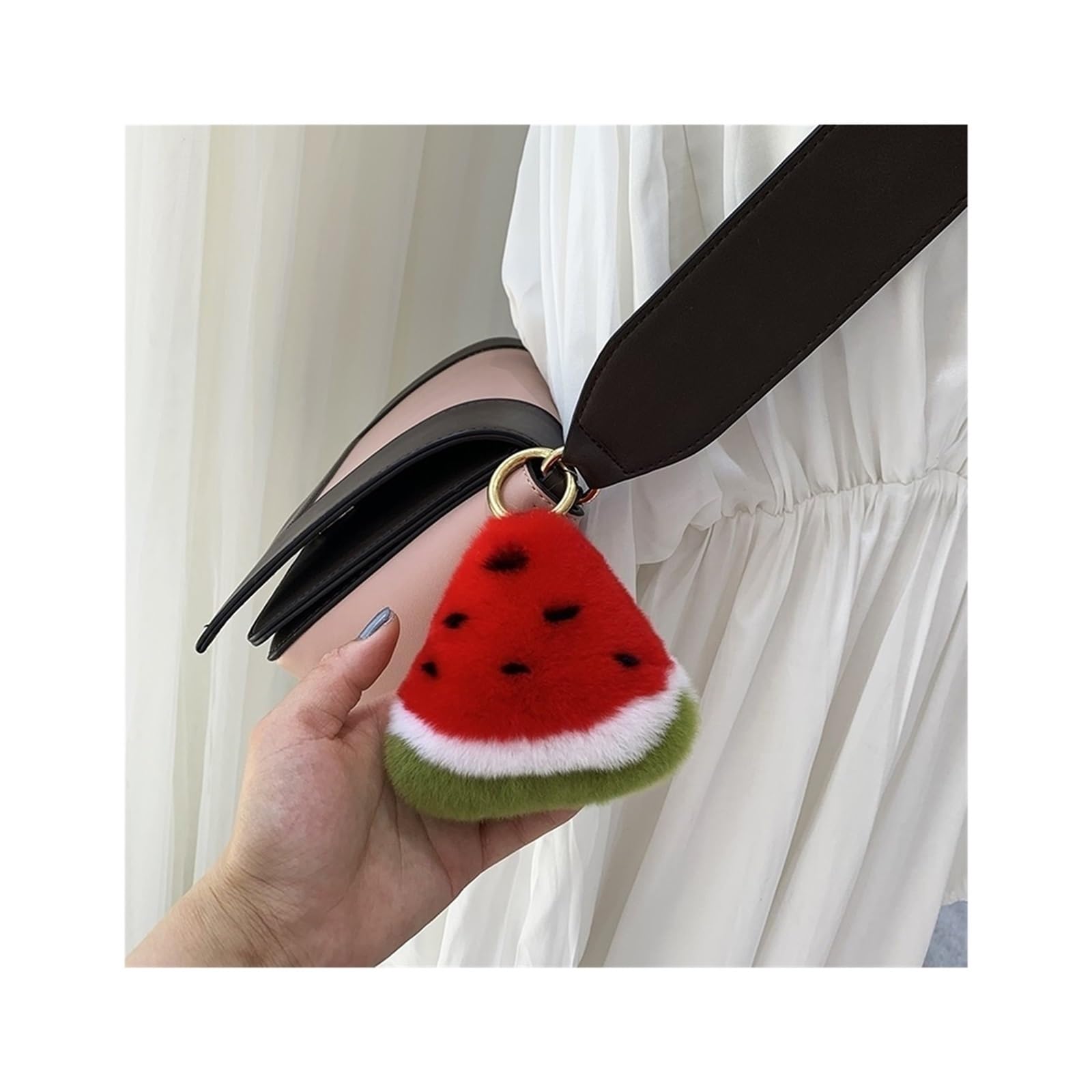 Süßer flauschiger echter Kaninchenfell Schlüsselbund Fruchtwassermelonbeutel Charme echter Pelzbeutel Anhänger Ornamente Geschenkauto Schlüssel Ringbeutel Charme(A) von RYWRLQRA