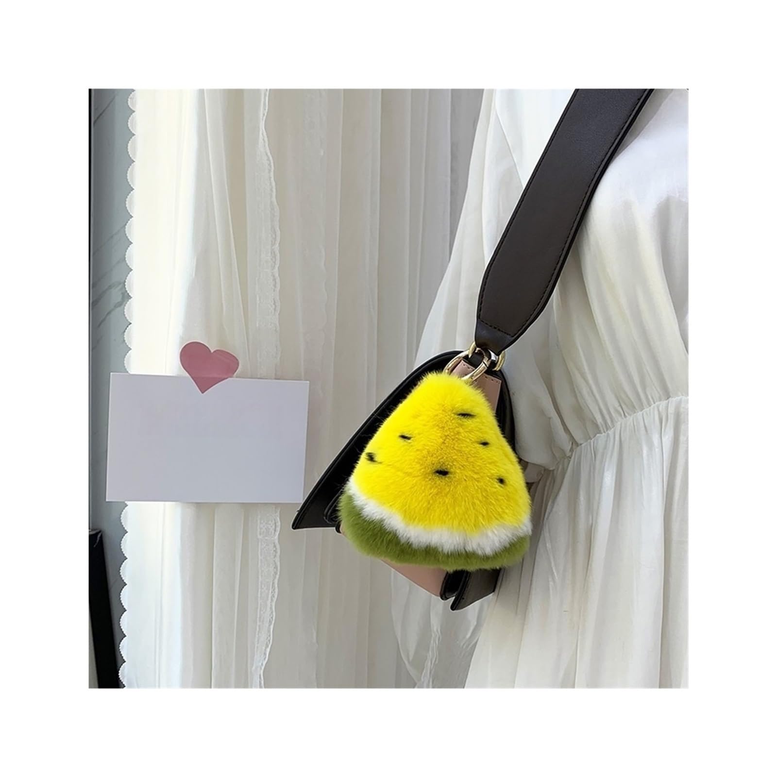 Süßer flauschiger echter Kaninchenfell Schlüsselbund Fruchtwassermelonbeutel Charme echter Pelzbeutel Anhänger Ornamente Geschenkauto Schlüssel Ringbeutel Charme(B) von RYWRLQRA