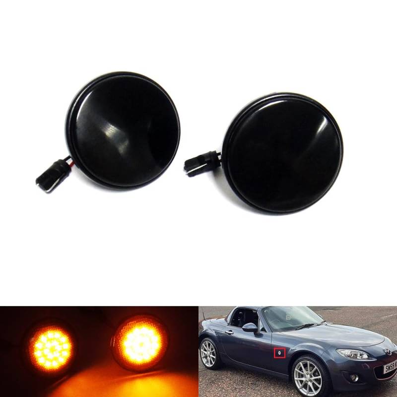 2x schwarze getönte Linse Seitenblinker Bernstein Marker Repeater Licht für 1990-2014 MX-5 MK I II III Roadster NA NB NC von RZG