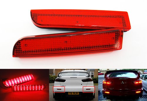 LED-Nebelscheinwerfer, Bremslicht, hinterer Stoßstangenreflektor, DRL, für Mits Lancer Evo X Outlander ASX, Rot, 2 Stück von RZG