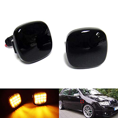 RZG 2 x schwarze Rauchglas-Seitenblinker, bernsteinfarbene LED-Markierungsleuchte für A3 8L A4 B5 pre-LCI Fabia I II Octavia I Roomster 5J Superb 3U von RZG