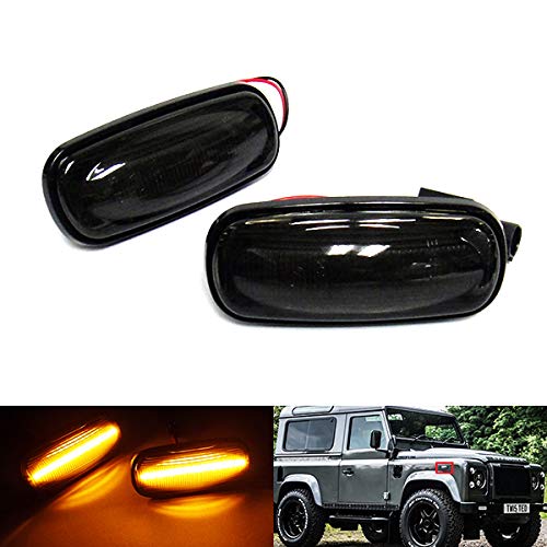RZG 2 x schwarze Rauchglas-Seitenblinker, bernsteinfarbene LED-Markierungsleuchte für LR Defender 90 110 Discovery 2 Freelander ab 1998 von RZG
