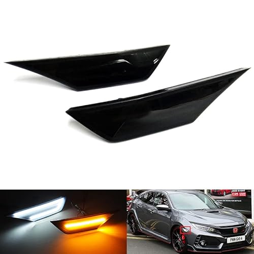 RZG 2x Schwarz Geräucherte Objektiv Seite Anzeige Bernstein LED Marker Repeater Licht Tagfahrlicht DRL Weiß Für 2016-2021 Civic MK X von RZG