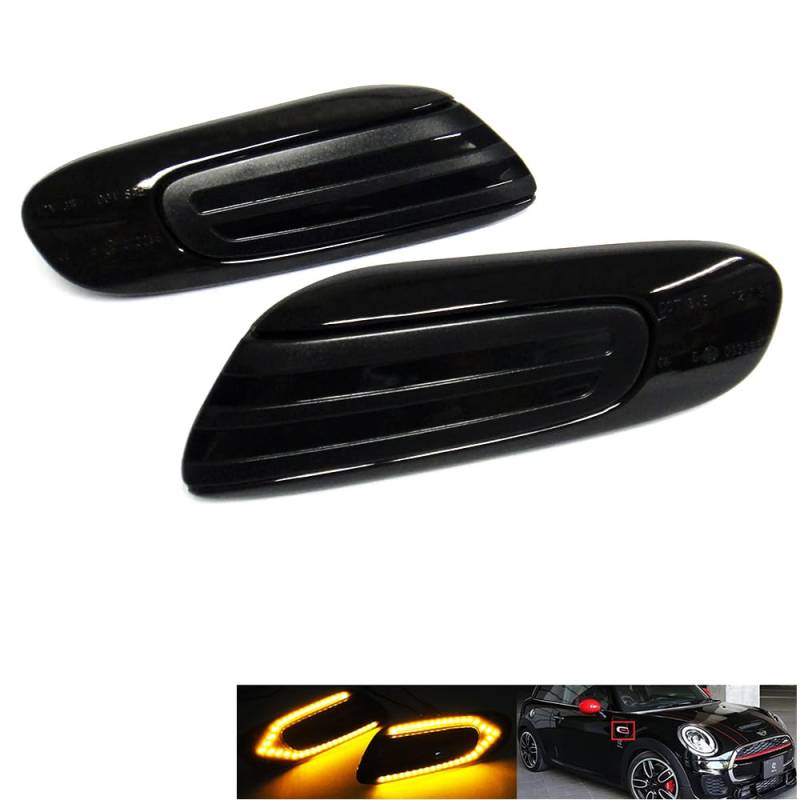 RZG 2x Seitenblinker schwarz LED Blinker für 2013-2020 Cooper One Hatch F55 F56 Convertible F57 von RZG