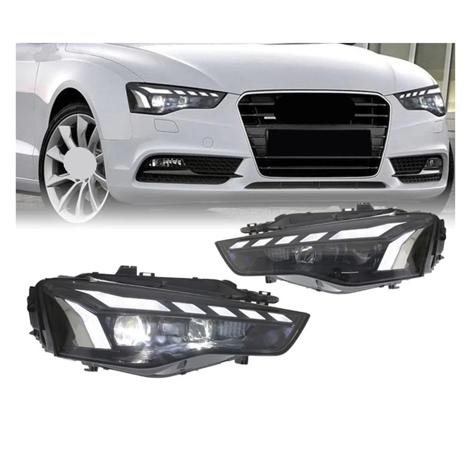 1 Paar LED-Scheinwerfer, kompatibel mit Audi A5 2012–2016, Zubehör, Upgrade-Auto, RS5-Styling, A5L, LED-Front-Tagfahrlicht, Blinker-Baugruppe(For Original Halogen) von RZYHBVHX