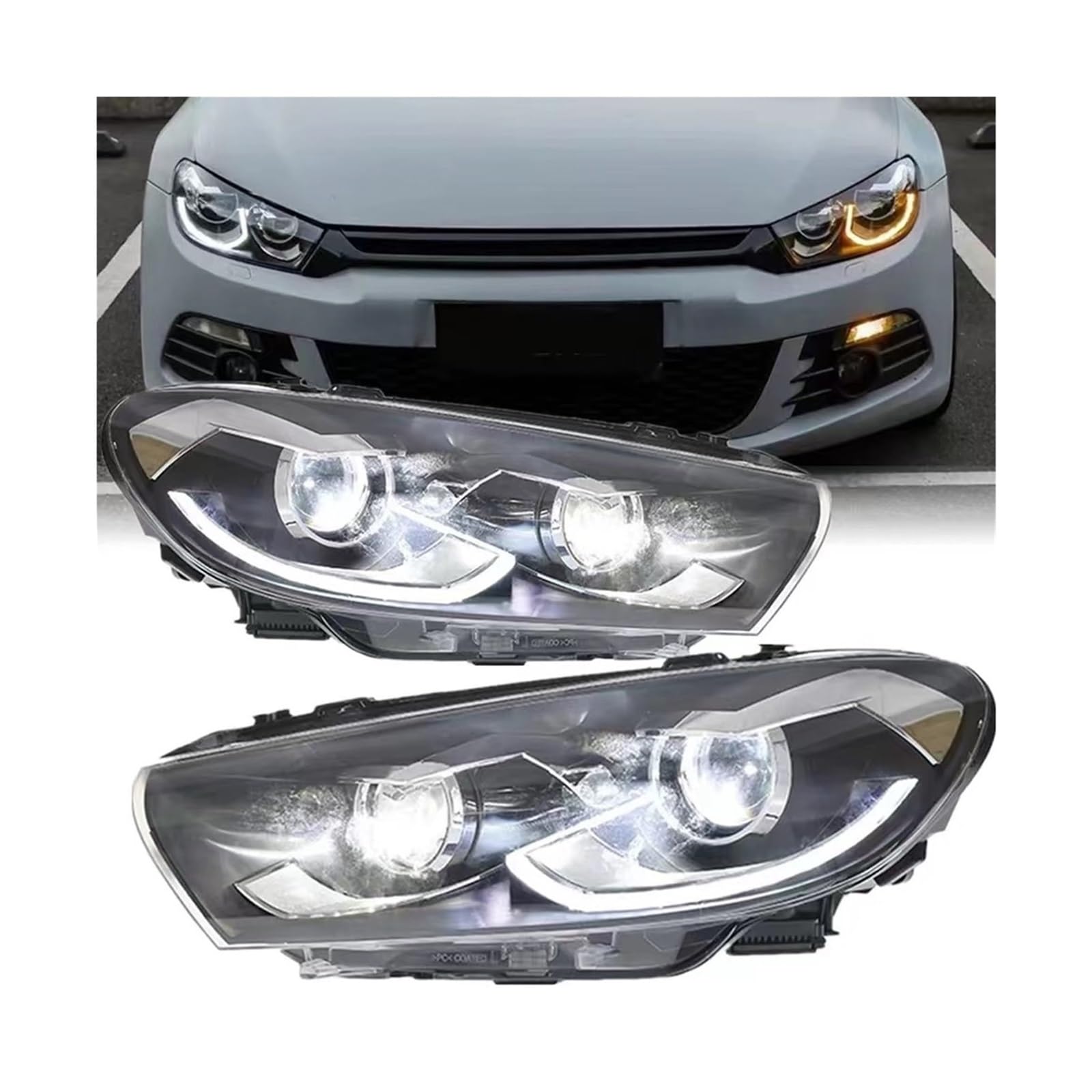 2 STÜCKE Auto-LED-Scheinwerfer Kompatibel for VW SCIROCCO 2009-2016 Scheinwerfer Plug & Play Mit LED DRL Dynamisches Drehen Frontscheinwerfer LHD(Lavender) von RZYHBVHX