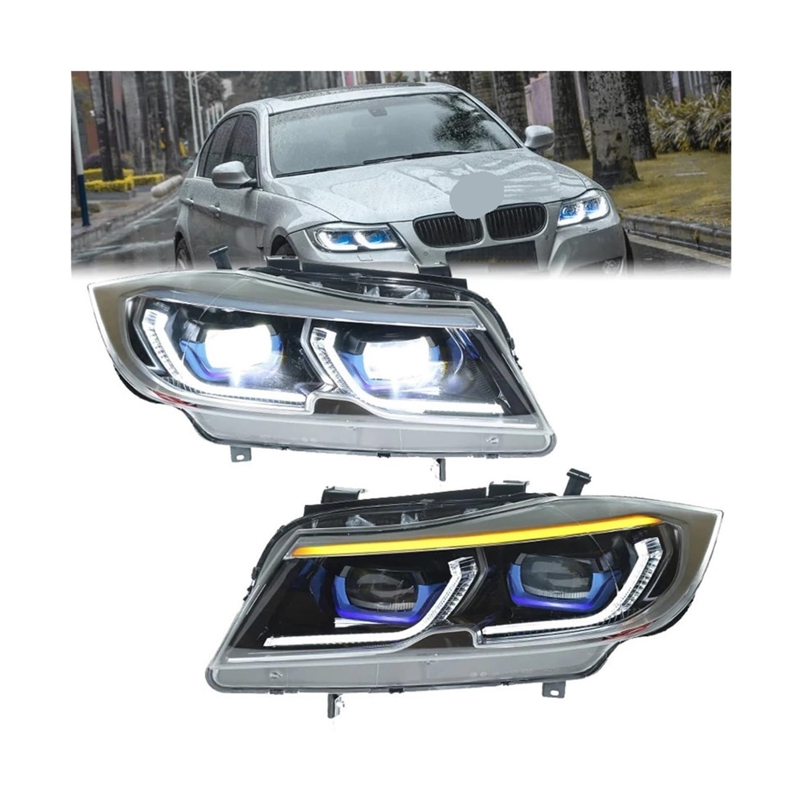 Auto-Styling-LED-Scheinwerfer, kompatibel mit BMW E90-Scheinwerfer 2005–2012 320i 318i 323i 3er-Serie, LED-Scheinwerfer DRL Hid Bi-Xenon-Strahl-Zubehör(For Original Halogen,2005-2008) von RZYHBVHX