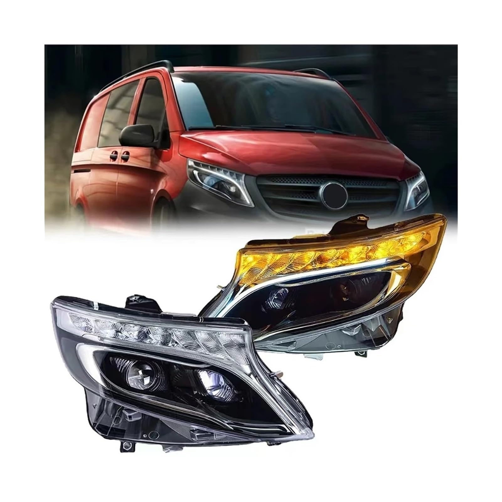 Auto-Styling-Scheinwerfer, kompatibel mit Benz Vito-Scheinwerfern 2016–2022 W447, LED-Scheinwerfer, LED-DRL-Projektorobjektiv, dynamisches Autozubehör(Type A) von RZYHBVHX