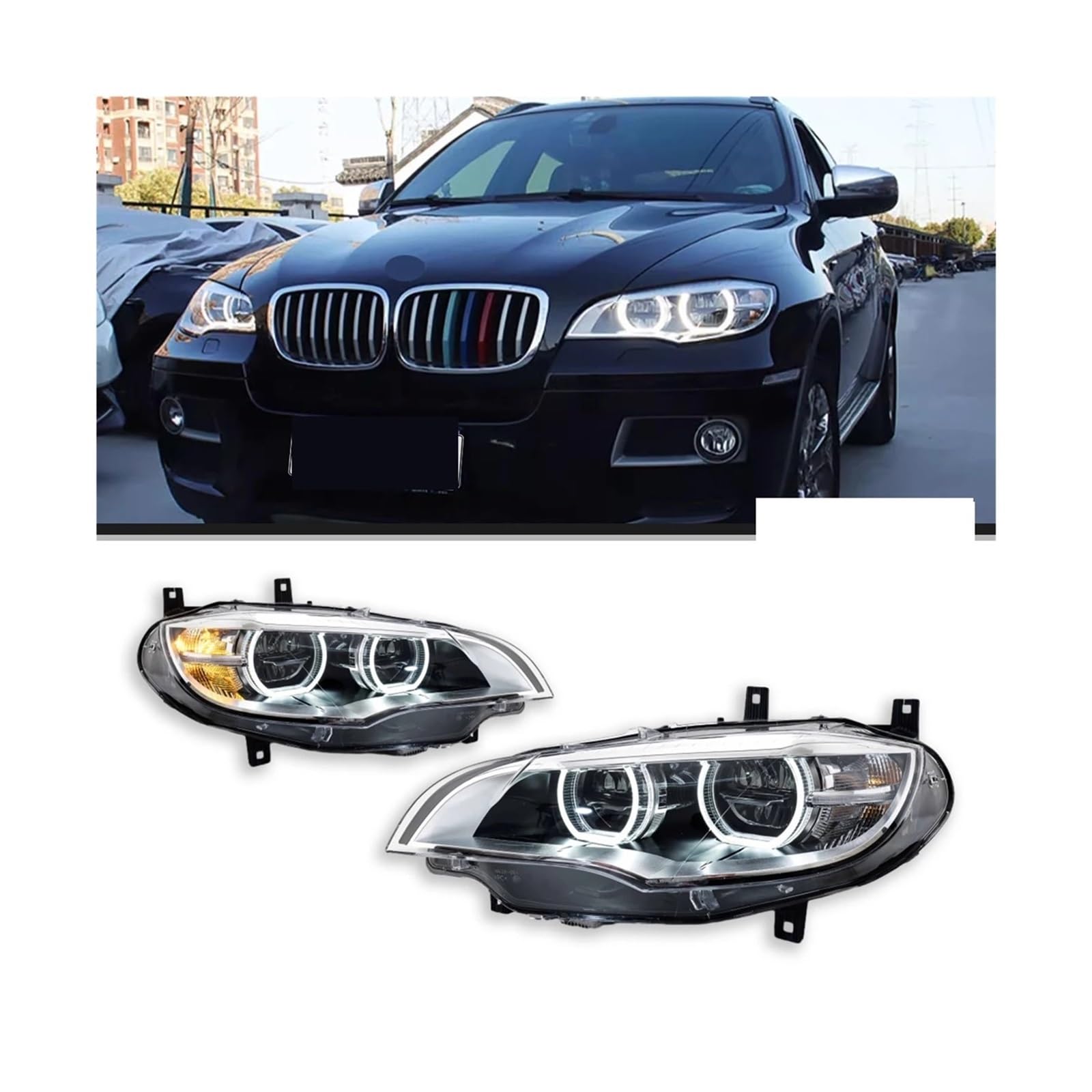Autolichter Kompatibel for BMW X6 E71 Scheinwerfer 2008-2014 Auto Doppellinse LED Frontleuchten DRL Blinker Autoteile(FOR ORIGINAL NO AFS_2 PCS) von RZYHBVHX