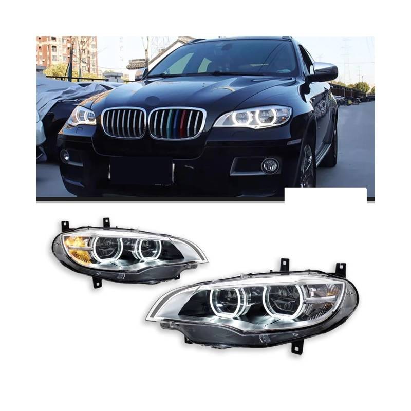 Autolichter Kompatibel for BMW X6 E71 Scheinwerfer 2008-2014 Auto Doppellinse LED Frontleuchten DRL Blinker Autoteile(FOR ORIGINAL NO AFS_2 PCS) von RZYHBVHX