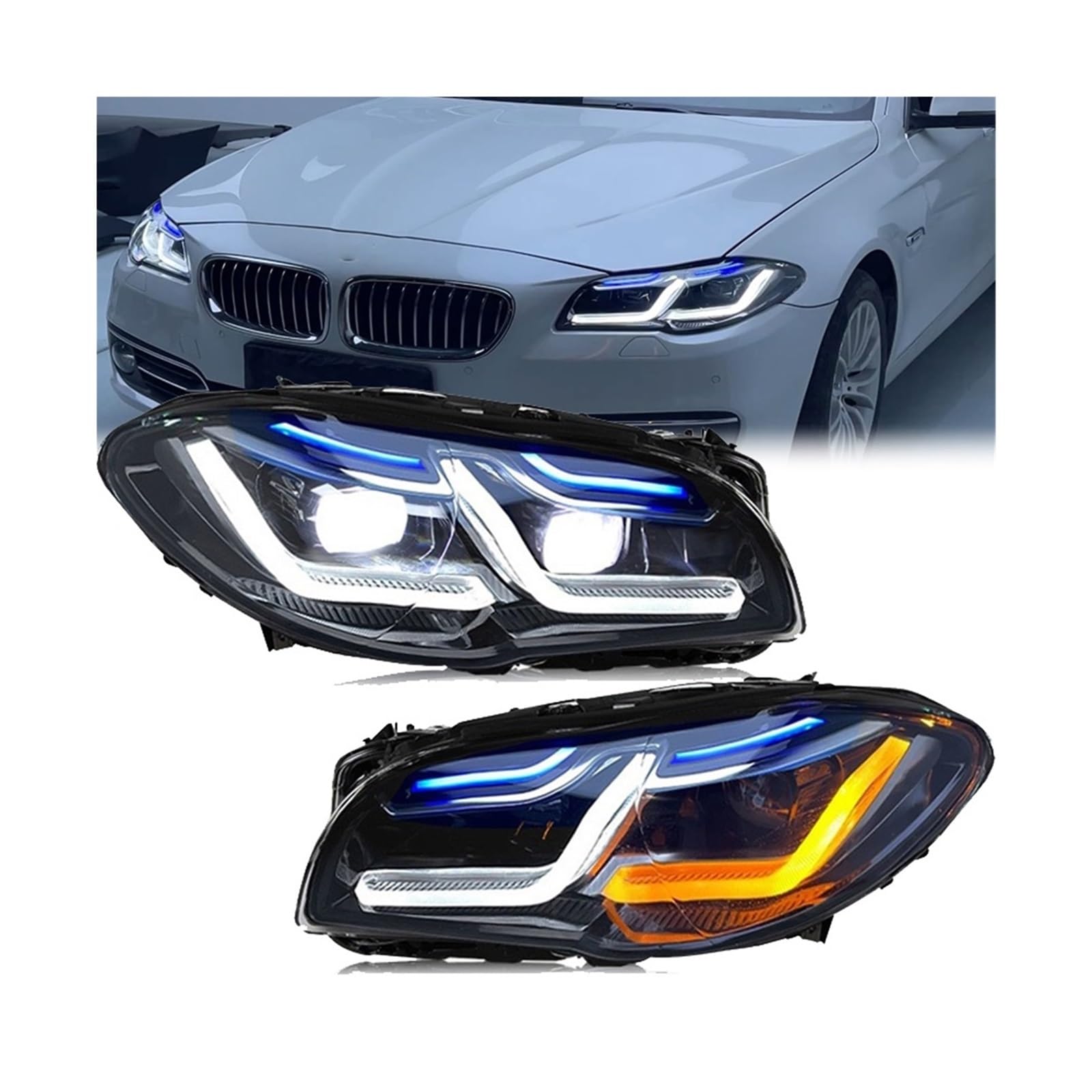Paar Auto-Front-LED-Scheinwerfer, kompatibel mit BMW F10 F18 5er-Serie 520i 525i 530i 2011-2017, modifizierte Scheinwerferbaugruppe im G30-G38-Stil(2014-2017 Year,Original Xenon) von RZYHBVHX
