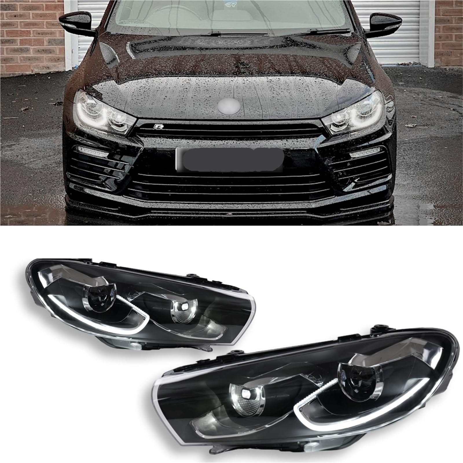 Scheinwerferbaugruppe Kompatibel for VW Scirocco Scheinwerfer 2009-2016 LED-Autoprojektorscheinwerfer Dynamische Blinker Autozubehör(For Original Halogen) von RZYHBVHX
