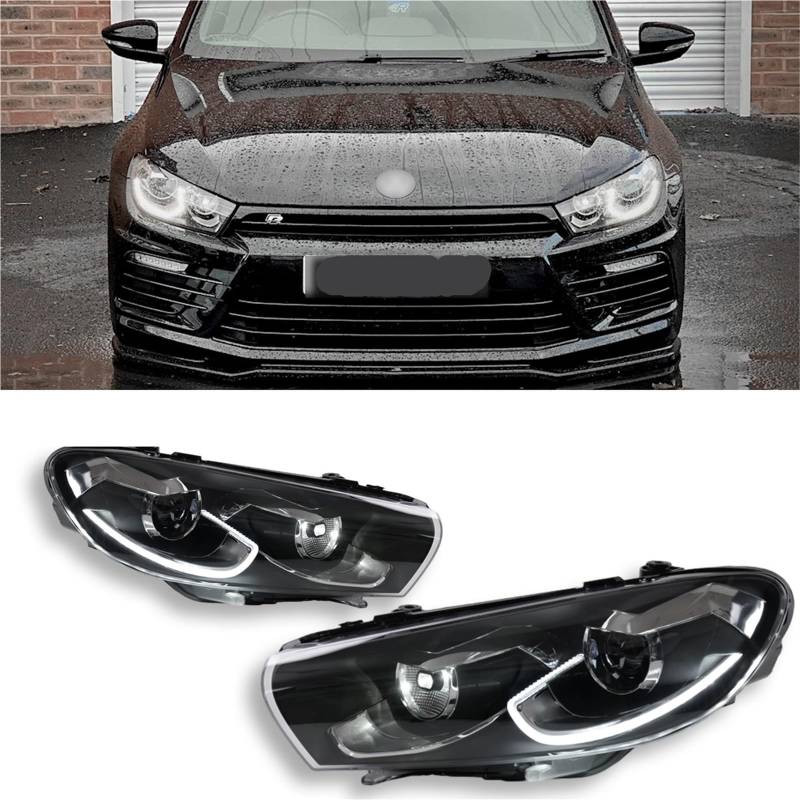 Scheinwerferbaugruppe Kompatibel for VW Scirocco Scheinwerfer 2009-2016 LED-Autoprojektorscheinwerfer Dynamische Blinker Autozubehör(For Original Halogen) von RZYHBVHX