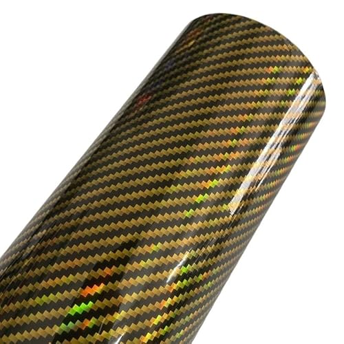 Autofolie Matte Gold-Metallic-Vinylverpackungsfolie, holografischer Spiegel, Chrom-Gold, Autoverpackungsfolienrolle, selbstklebender Aufkleber Auto Folie ( Color : Holographic Carbon , Size : 10cm x 1 von RAAMKA