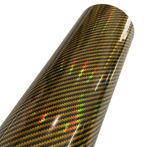 RaamKa Autofolie Holographische Schwarze Kohlefaser -Vinyl -Wickelfilmluftfreisetzung DIY Autoverpackung Vinyl Automobilaufkleber Abziehbilder Auto Folie (Color : Gold, Size : 50cm x 300cm) von RAAMKA