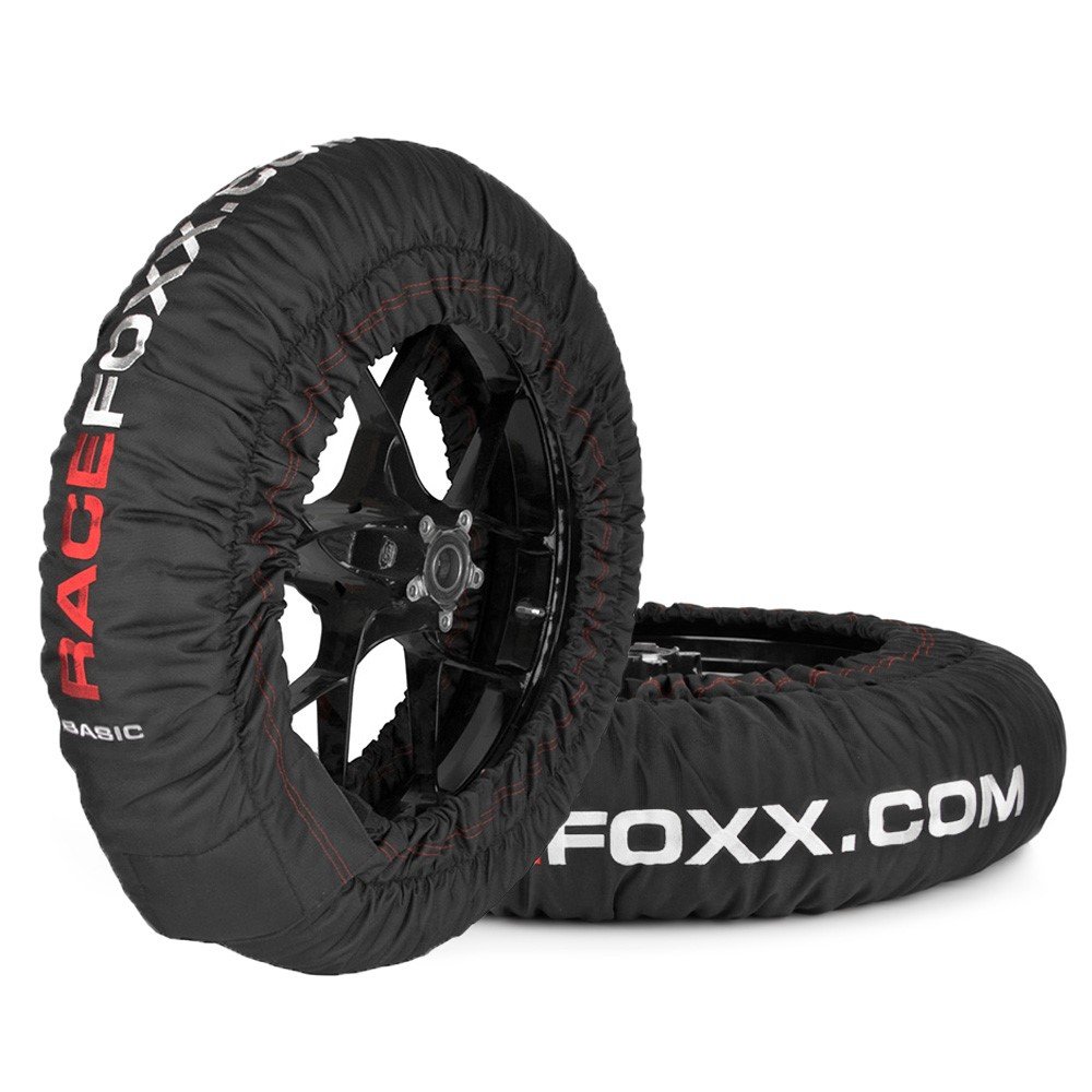 RACEFOXX Basic Reifenwärmer Tyre Warmers 100° C Heiztemperatur SUPERBIKE, 120/17 vorne und 180 bis 200/17 hinten Motorrad Rennsport Rennstrecke Reifen von WE ARE RACING. RACEFOXX.COM
