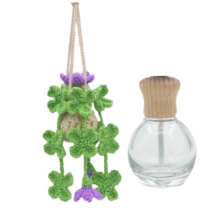 Rachlicy Niedliches Auto Lufterfrischer leer nachfüllbares Auto Diffusorflasche mit Häkelzubehör Strickspiegeldekoration für Frauen Geschenke hängen von Rachlicy