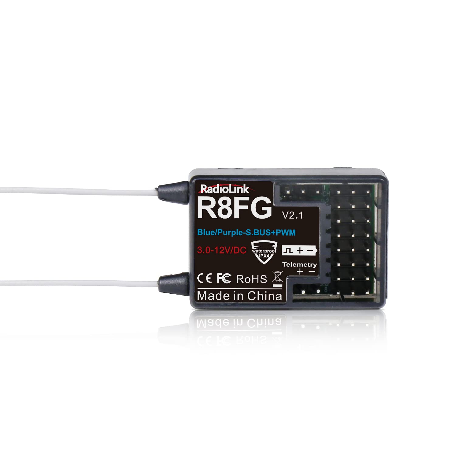 Radiolink 2.4Ghz R8FG 8 Kanäle Gyro Empfänger mit Spannungstelemetrie Long Range Control, Wasserspritzer RX für RC Crawler Auto Boot Funksteuerung System RC8X RC4GS v2/RC6GS v2/RC4GS v3/RC6GS v3 von Radiolink