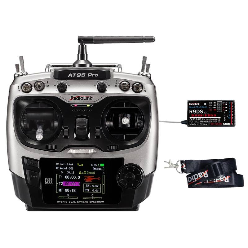 Radiolink AT9S Pro RC Fernsteuerung mit Empfänger, 10/12 Kanäle mit Empfänger-R9DS 2.4 GHz Fernbedienung Sender für RC Drohne Fleugzeug Segelfugzeug Auto Boot(Modus 2 Linke Hand) von Radiolink