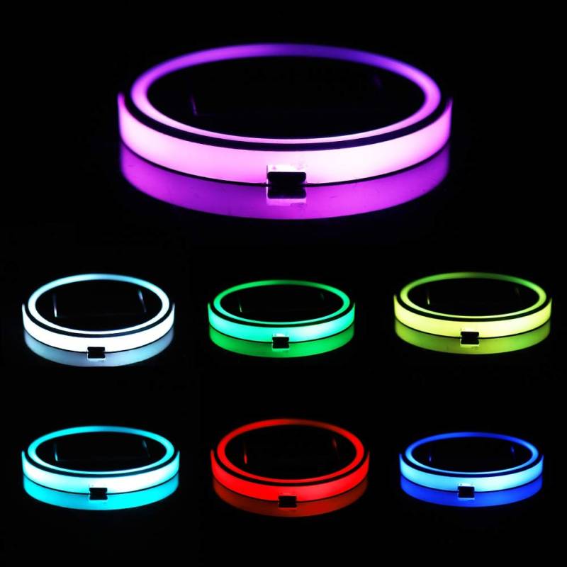 Raguso 2 Stück LED Getränkehalter , Solar LED Car Coasterss Cup Pad Holder mit 7 Farben Lichter USB Auto Flasche Bodenmatte für Getränke Untersetzer Zubehör Innendekoration von Raguso