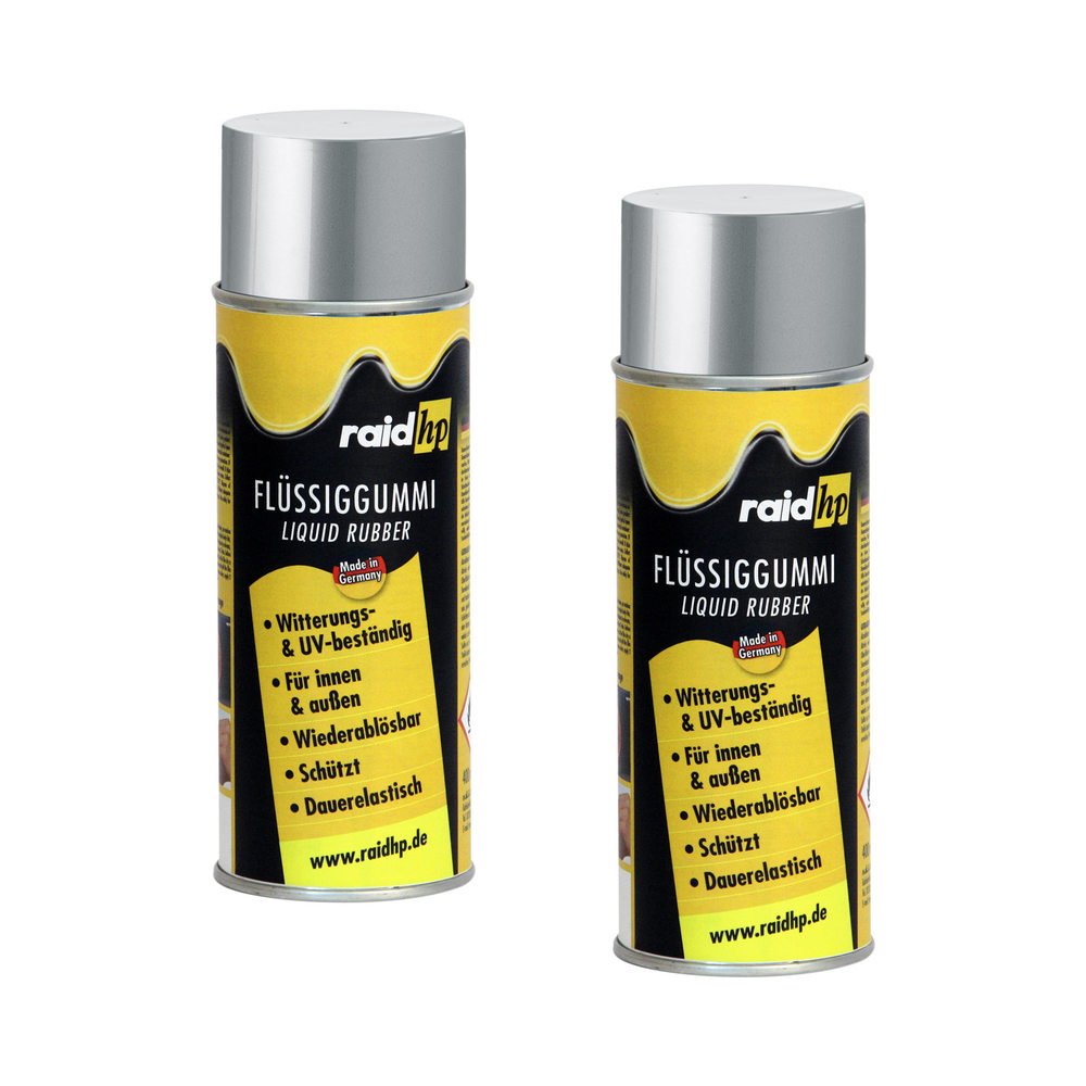 raid hp 380238 Flüssiggummi 800ml Silber-METALLIC-MATT Sprühfolie Felgenfolie. Dauerelastische Gummierung für innen und außen für Auto Boot Motorrad Quad Fahrrad Freizeit Hobby von Raid HP