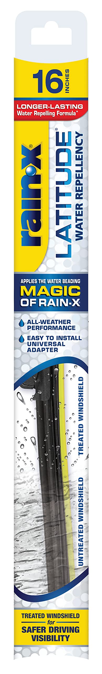 Rain-X 5079274-2 Latitude 2-in-1 Wasserabweisende Wischerblätter, 16 Zoll Scheibenwischer (1 Stück), Automobil-Ersatz-Scheibenwischerblätter mit patentierter Rain-X Wasserabweisungsformel von Rain-X