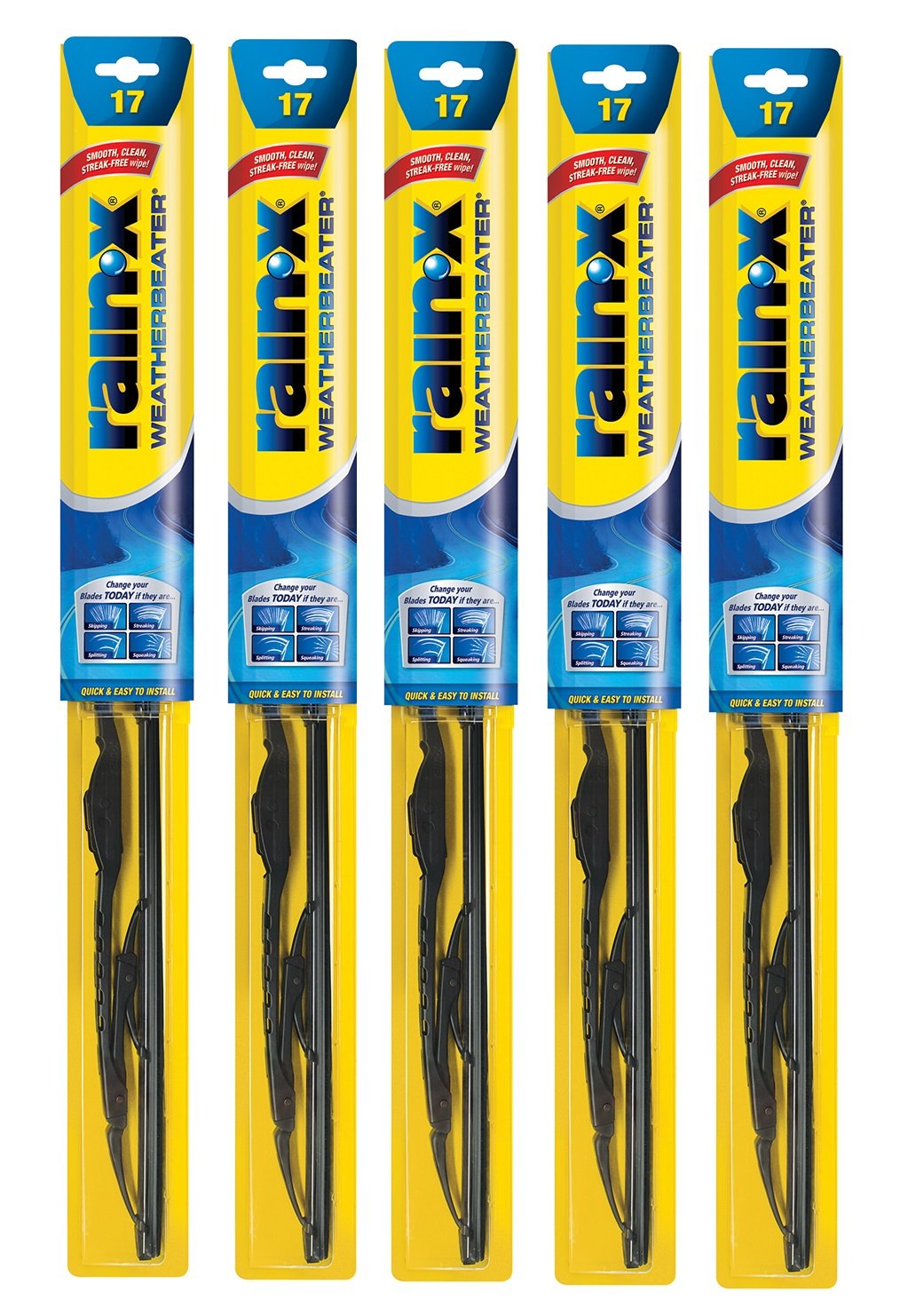 Rain-X RX30217-5PK Weatherbeater Wischerblatt, 43,2 cm Scheibenwischer (5 Stück), Auto-Ersatz-Scheibenwischerblätter, die OEM-Qualität und Haltbarkeitsstandards erfüllen oder übertreffen von Rain-X