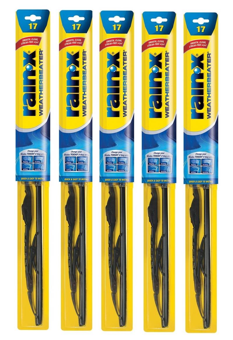 Rain-X RX30217-5PK Weatherbeater Wischerblatt, 43,2 cm Scheibenwischer (5 Stück), Auto-Ersatz-Scheibenwischerblätter, die OEM-Qualität und Haltbarkeitsstandards erfüllen oder übertreffen von Rain-X