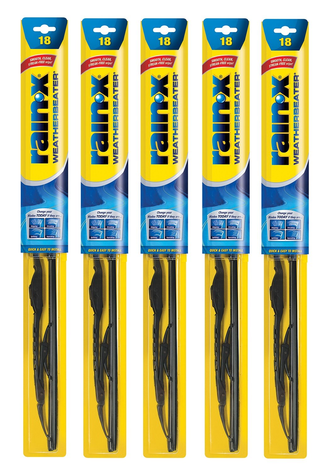 Rain-X WeatherBeater RX30218-5PK Scheibenwischerblätter, 45,7 cm Scheibenwischer (5 Stück), Auto-Ersatz-Scheibenwischerblätter, die OEM-Qualität und Haltbarkeitsstandards erfüllen oder übertreffen von Rain-X