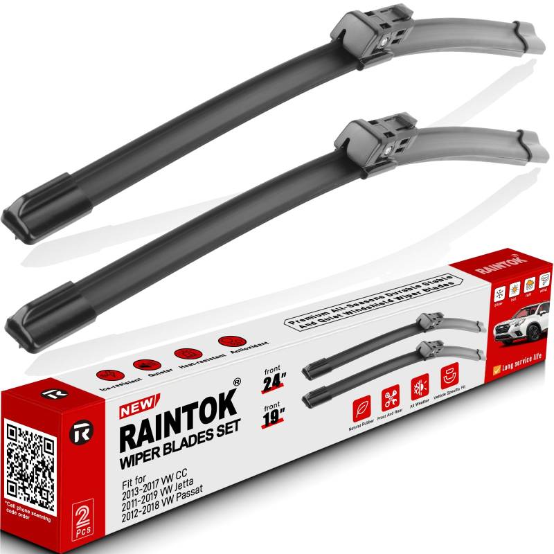 RAINTOK Scheibenwischerblätter, Ersatz für Volkswagen VW Jetta 2011–2019, Passat 2012–2018 CC 2013–2017, Original-Qualität, Frontscheibenwischerblätter-Set für mein Auto, 2 Stück von Raintok