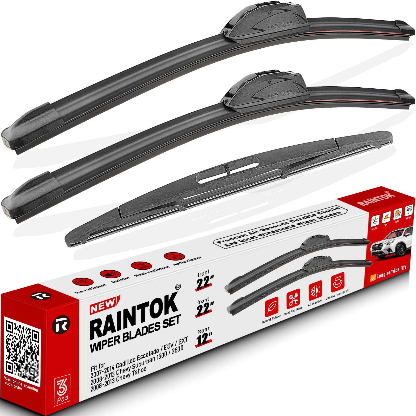 RAINTOK Scheibenwischerblätter Ersatz für 2007–2014 Cadillac Escalade ESV EXT & 2008–2013 Chevy Suburban 1500 2500 & 2008–2013 Chevrolet Chevy Tahoe Wischerblätter-Set – 55,9 cm, 30,5 cm cm RAINTOK Scheibenwischerblätter Ersatz für 2007–2014 Cadillac Escalade ESV EXT & 2008–2013 Chevy Suburban 1500 2500 & 2008–2013 Chevrolet Chevy Tahoe Wischerblätter-Set – 55,9 cm, 30,5 cm cm von Raintok