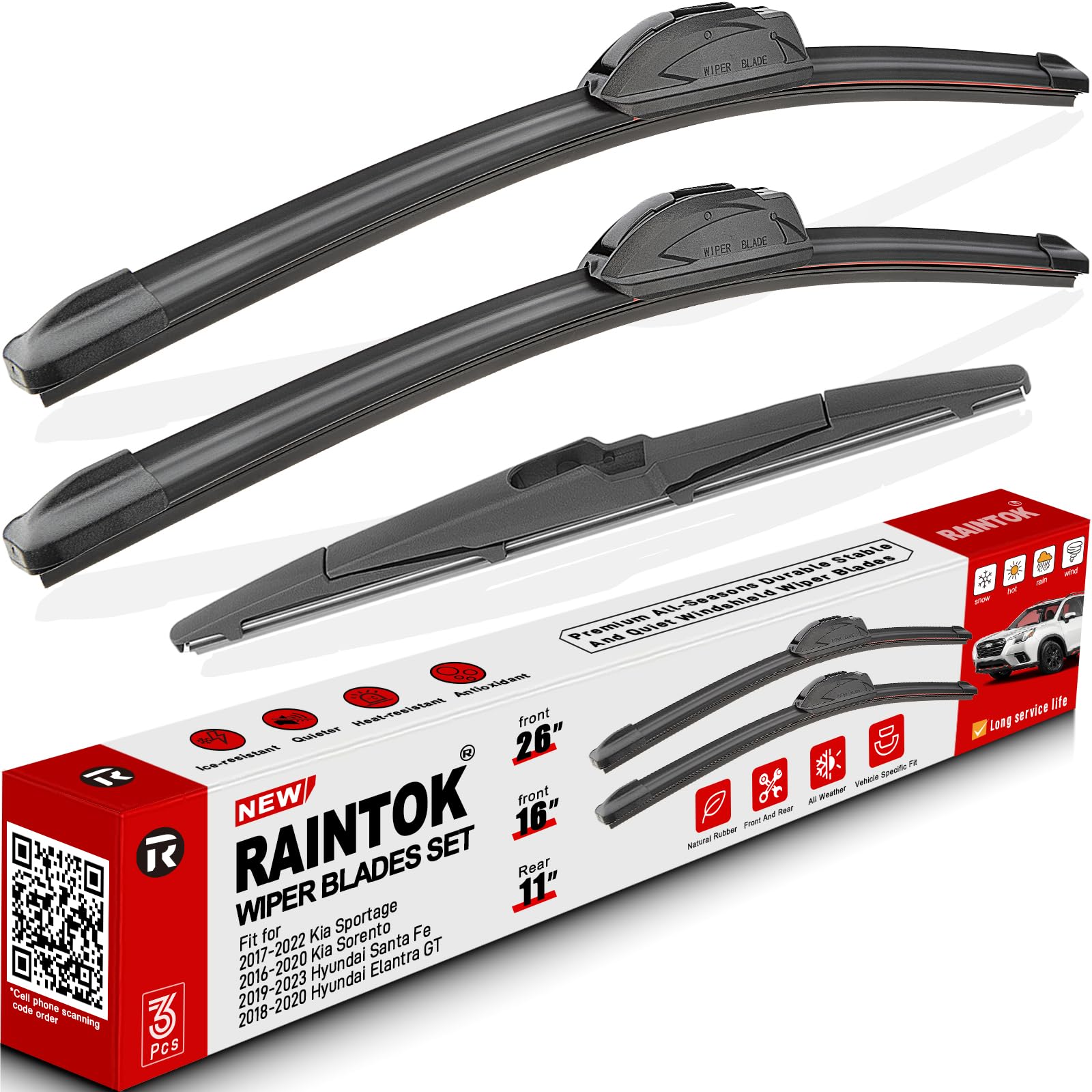 RAINTOK Scheibenwischerblätter Ersatz für 2017–2022 Kia Sportage / 2019–2021 Hyundai Santa Fe / 2016–2020 Kia Sorento Original Factory Quality Front Rear Wipers Blade Set – 66.0 cm 40.6 cm 27.9 cm RAINTOK Scheibenwischerblätter Ersatz für 2017–2022 Kia Sportage / 2019–2021 Hyundai Santa Fe / 2016–2020 Kia Sorento Original Factory Quality Front Rear Wipers Blade Set – 66.0 cm 40.6 cm 27.9 cm von Raintok