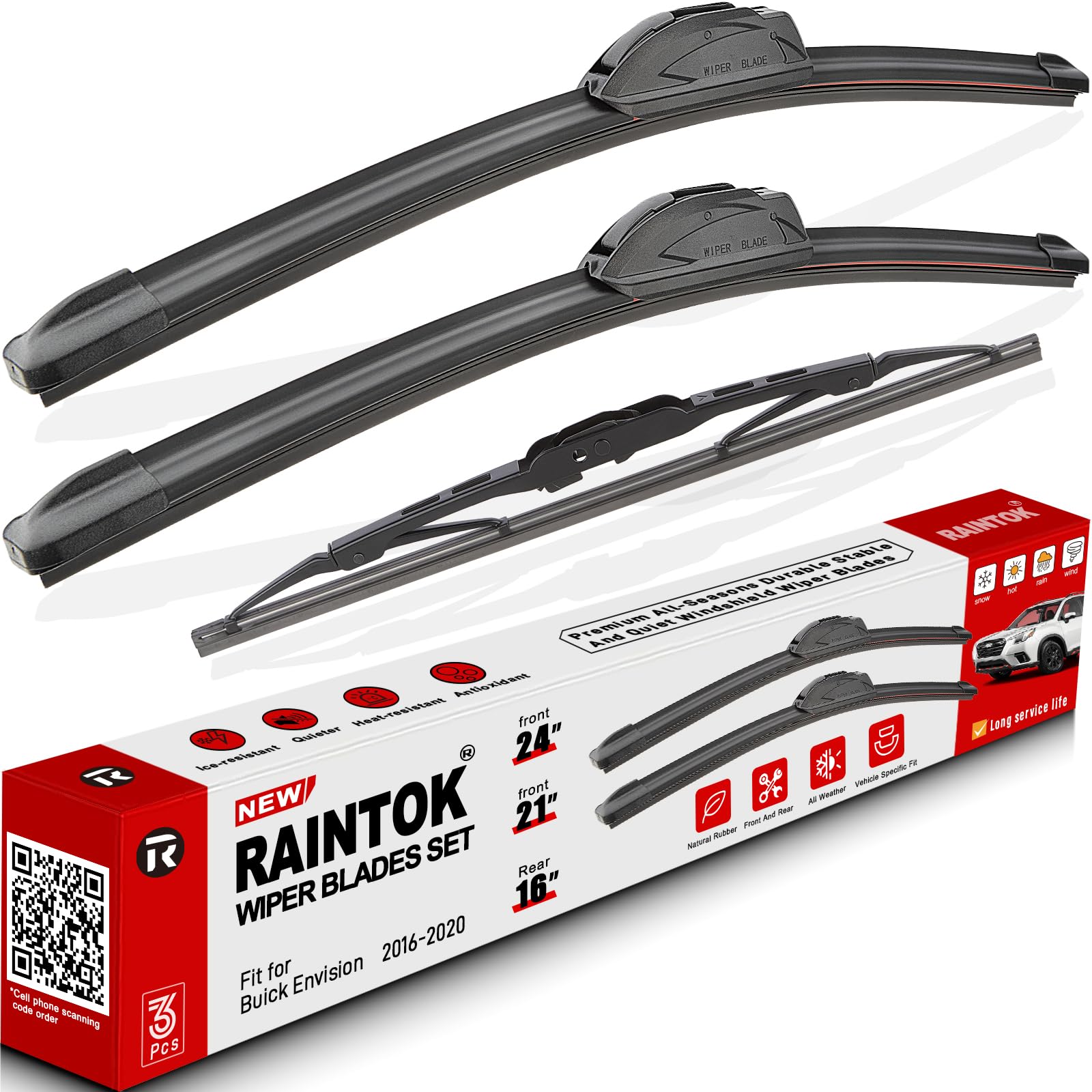 RAINTOK Scheibenwischerblätter Ersatz für Buick Envision 2016 2017 2018 2019 2020 Original Fabrikqualität vorne hinten Wischerblätter Set für mein Auto – 61 cm, 45,7 cm, 30,5 cm (3 Stück) von Raintok
