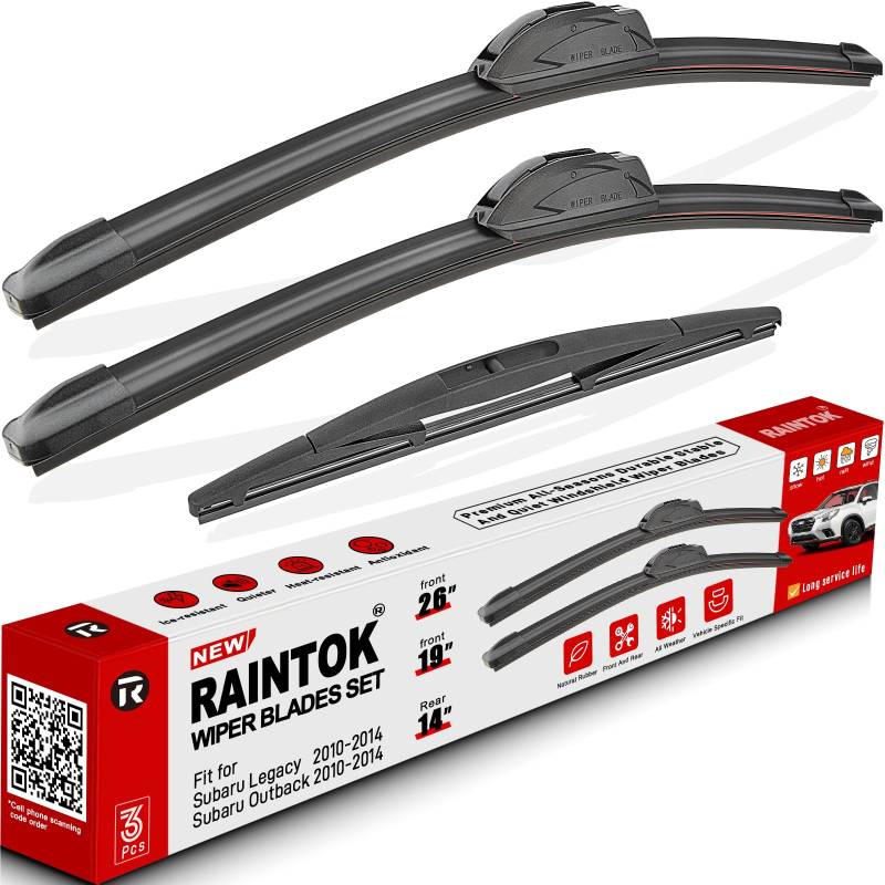RAINTOK Scheibenwischerblätter Ersatz für Subaru Legacy Outback 2010 2011 2012 2013 2014 Original Fabrikqualität vorne hinten Wischerblätter Set für Auto – 66 cm, 48,3 cm, 35,6 cm (3 Stück) von Raintok