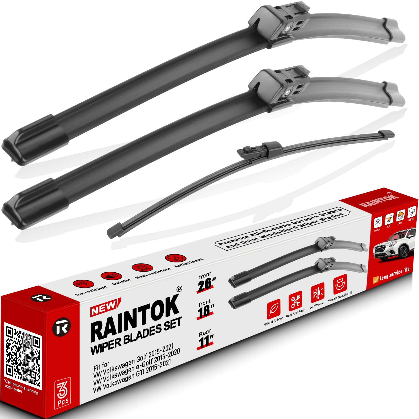 RAINTOK Scheibenwischerblätter Ersatz für VW Volkswagen Golf 2015-2021 / VW Volkswagen e-Golf 2015-2020 / VW Volkswagen GTI 2015-2021 Front Rear Wischerblätter Set - 66 cm, 45,7 cm, 27,9 cm (3 Stück) RAINTOK Scheibenwischerblätter Ersatz für VW Volkswagen Golf 2015-2021 / VW Volkswagen e-Golf 2015-2020 / VW Volkswagen GTI 2015-2021 Front Rear Wischerblätter Set - 66 cm, 45,7 cm, 27,9 cm (3 Stück) von Raintok