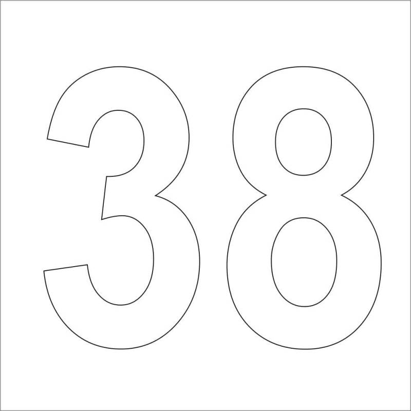 Rakelfix 3X Nr.38 in 10cm Weiss Zahlen Aufkleber aus Hochleistungsfolie ohne Hintergrund Zahl Nummer von Rakelfix