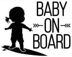Rakelfix Baby on Board Surfbrett 20cm Aufkleber Sticker Autoaufkleber Wandtattoo Surf Kite Surfen Wassersport Fun Sea von Rakelfix