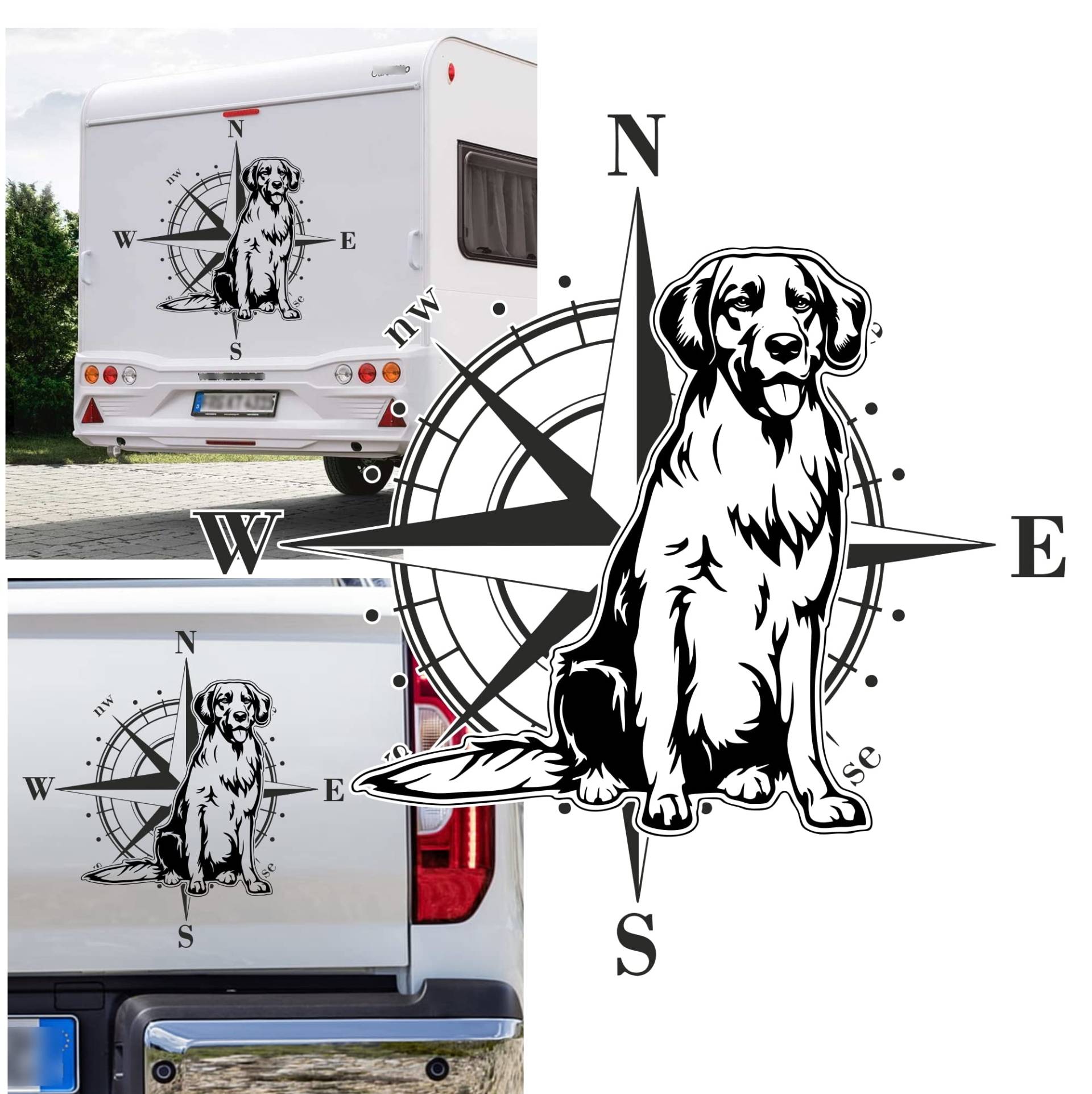 Rakelfix Kompass Golden Retriever Hund Aufkleber Apassbar Wohnmobil Auto Autoaufkleber Sticker Kompassrose Windrose Camper von Rakelfix
