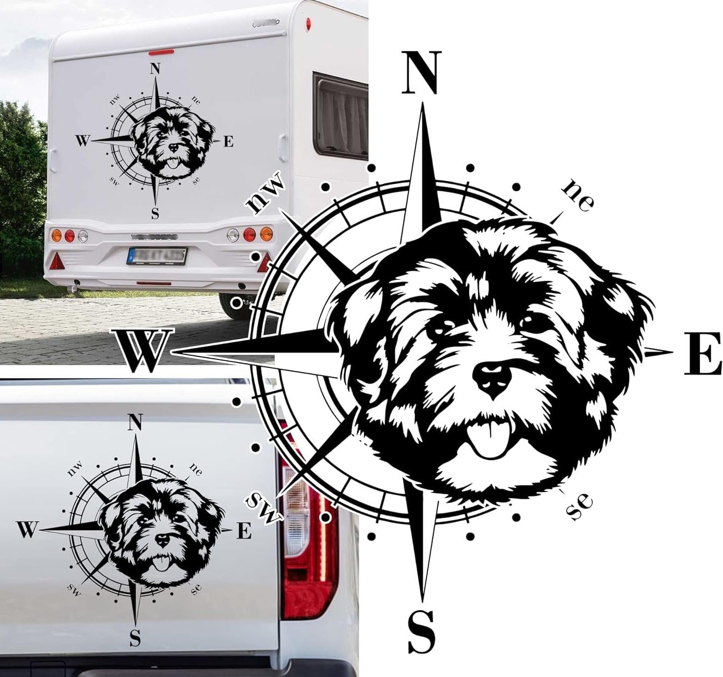 Rakelfix Kompass Havaneser Hund Aufkleber Apassbar Wohnmobil Auto Autoaufkleber Sticker Kompassrose Windrose Camper von Rakelfix