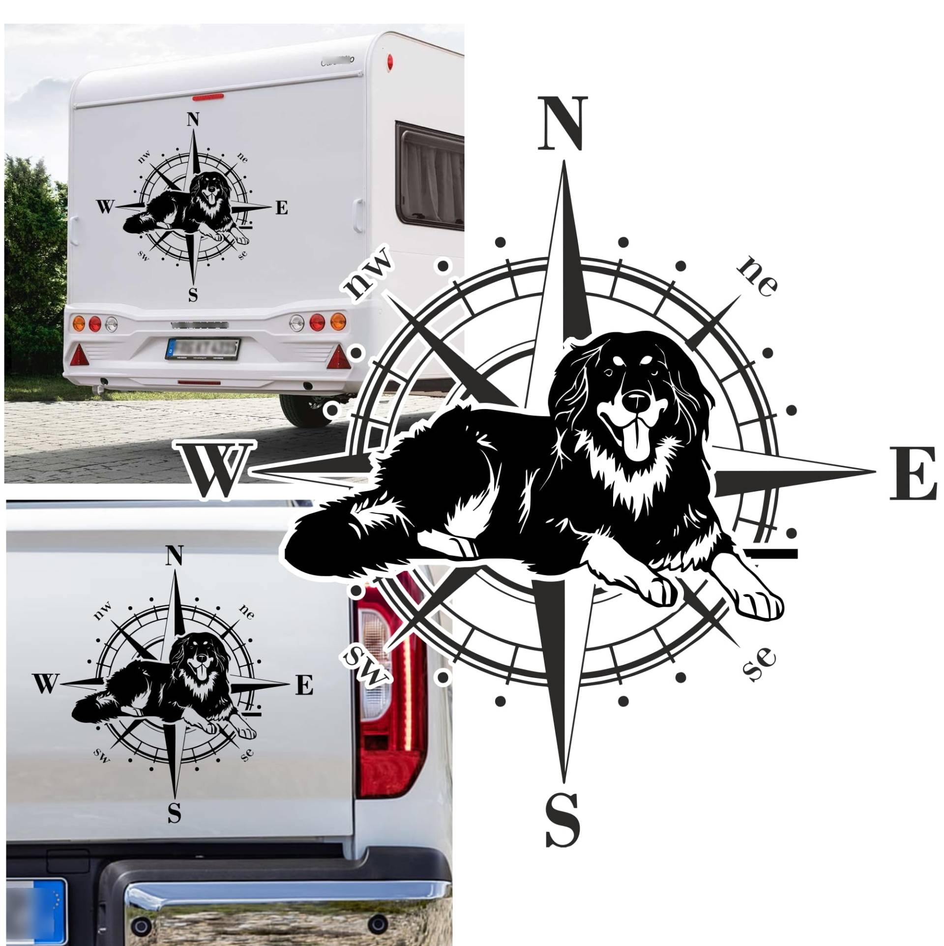 Rakelfix Kompass Hovawart Aufkleber Hund Hunde Sticker Auto Camper Wohnmobil Caravan Autoaufkleber Wohnwagen Sticker Kompassrose von Rakelfix