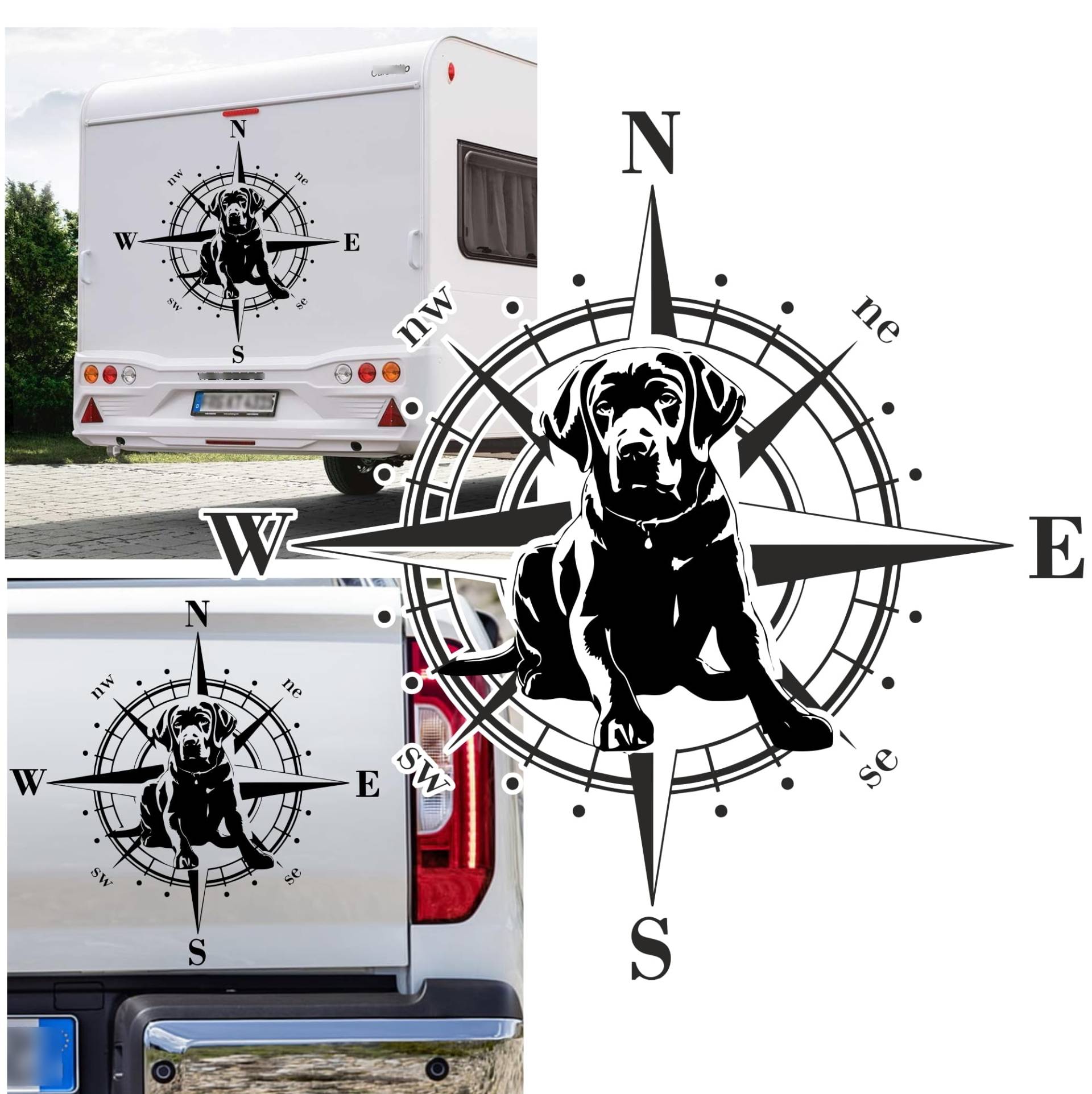Rakelfix Kompass Labrador Retriever Lab Typ.3 Aufkleber Hund Hunde Sticker Auto Camper Wohnmobil Caravan Autoaufkleber Wohnwagen Sticker Kompassrose von Rakelfix