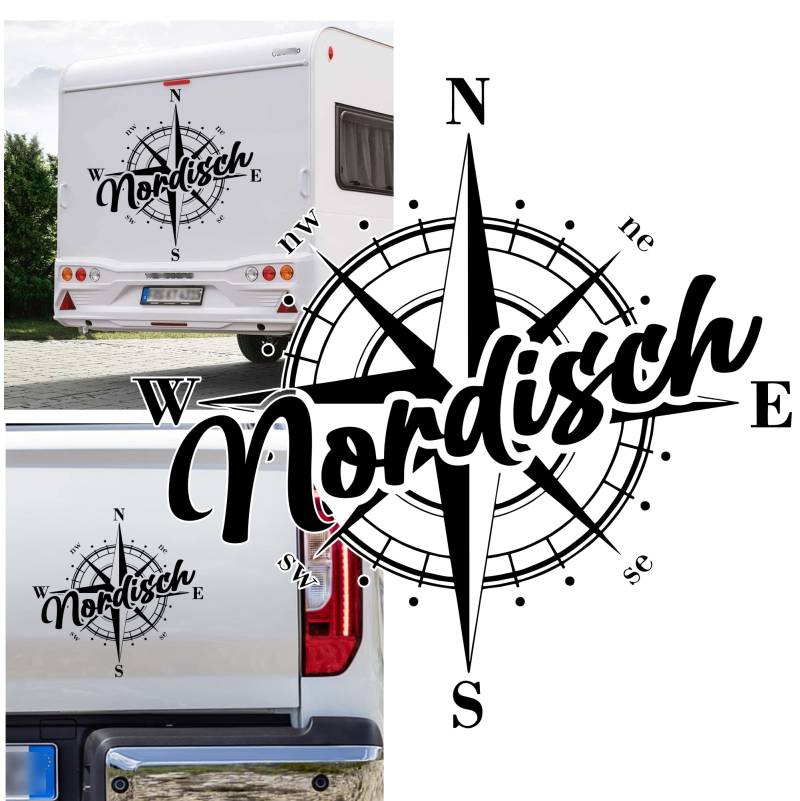 Rakelfix Kompass Nordisch Norden Norddeutsch Aufkleber Apassbar Wohnmobil Auto Autoaufkleber Sticker Kompassrose Windrose Camper von Rakelfix