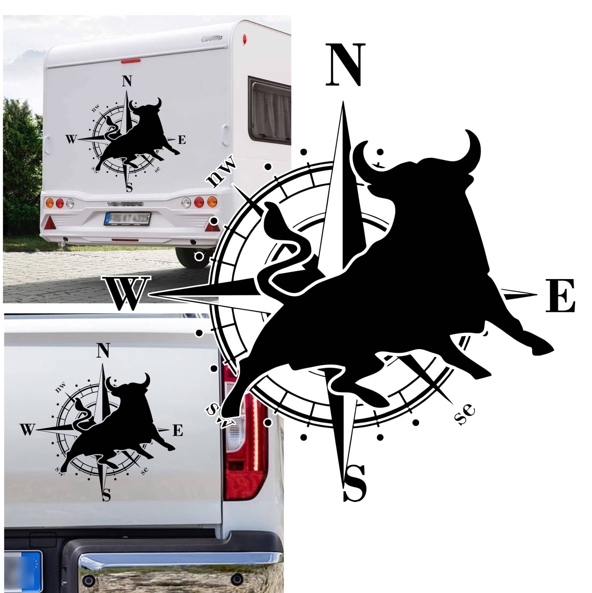 Rakelfix Kompass Stier Spanien Spanischer Espanja Aufkleber Größe&Farbe wählbar/Wunschtext Wohnmobil Caravan Auto Wohnwagen Sticker Kompassrose Windrose von Rakelfix