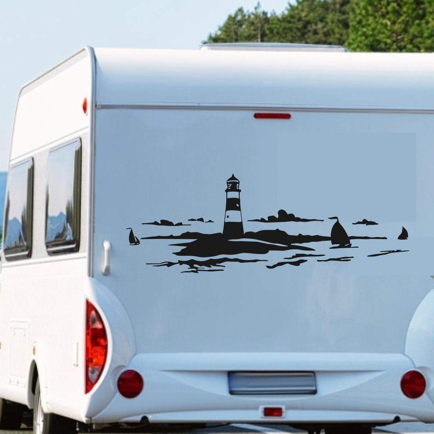 Rakelfix Leuchtturm im Meer mit Segelbooten ca.140cm breit Wohnmobil Wohnwagen Aufkleber Rakelfix Leuchtturm im Meer mit Segelbooten ca.140cm breit Wohnmobil Wohnwagen Aufkleber von Rakelfix