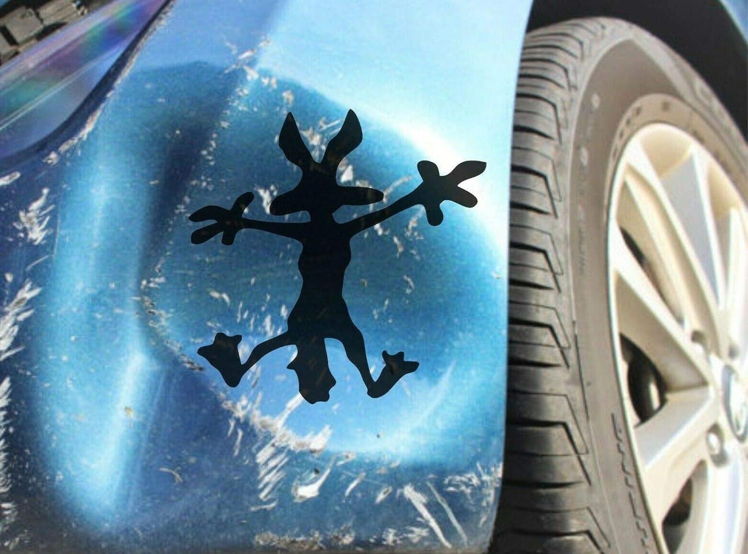 Rakelfix Unfall lustiger Kojote platt auf Beule 20cm Delle Auto abdecken Spass Aufkleber Autoaufkleber von Rakelfix