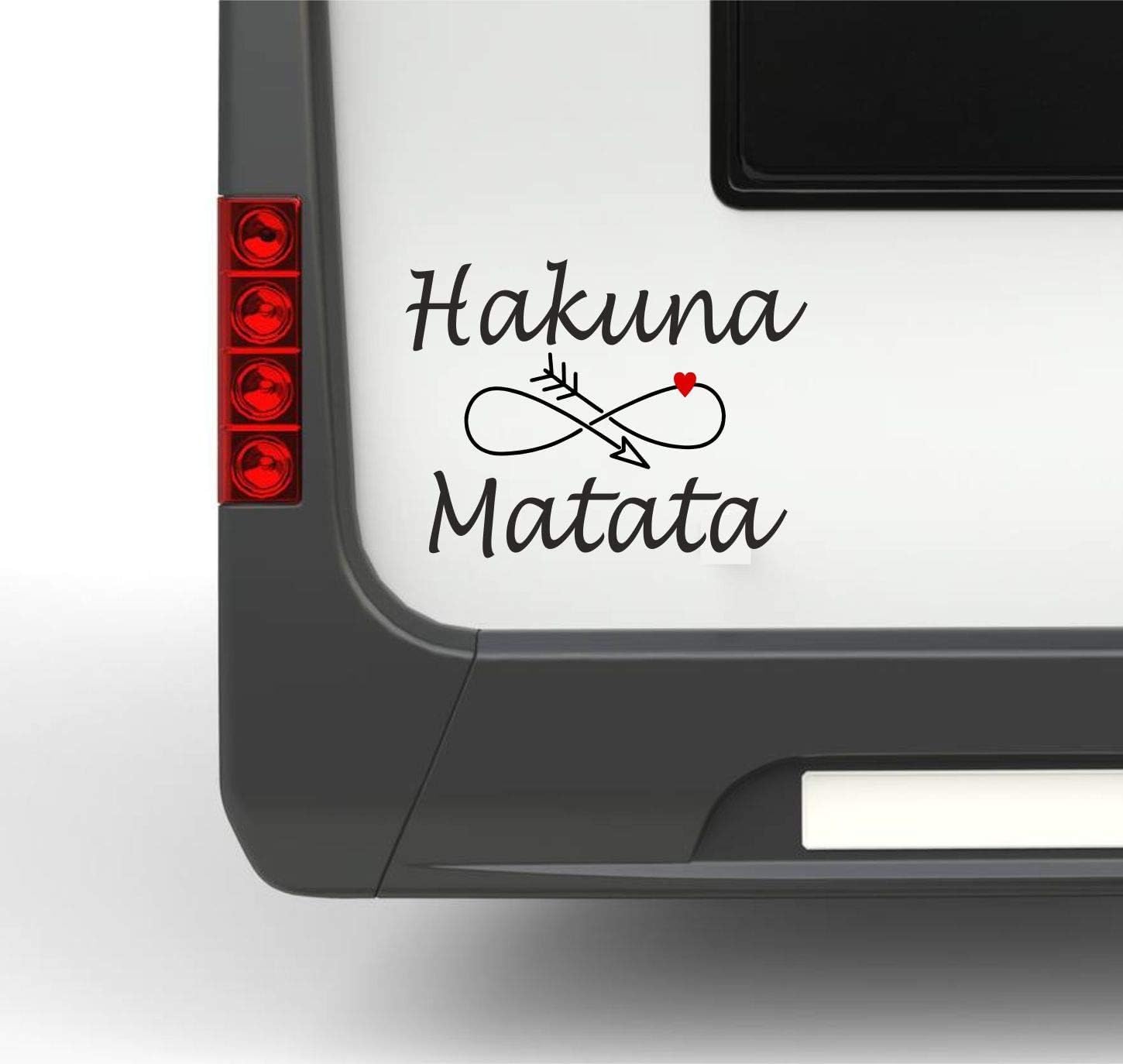Rakelfix Wohnmobil Wohnwagen Aufkleber Schriftzug Hakuna Matata Typ2 ca 25cm mit Infinity Unendlichkeitszeichen rotes Herz Sticker von Rakelfix