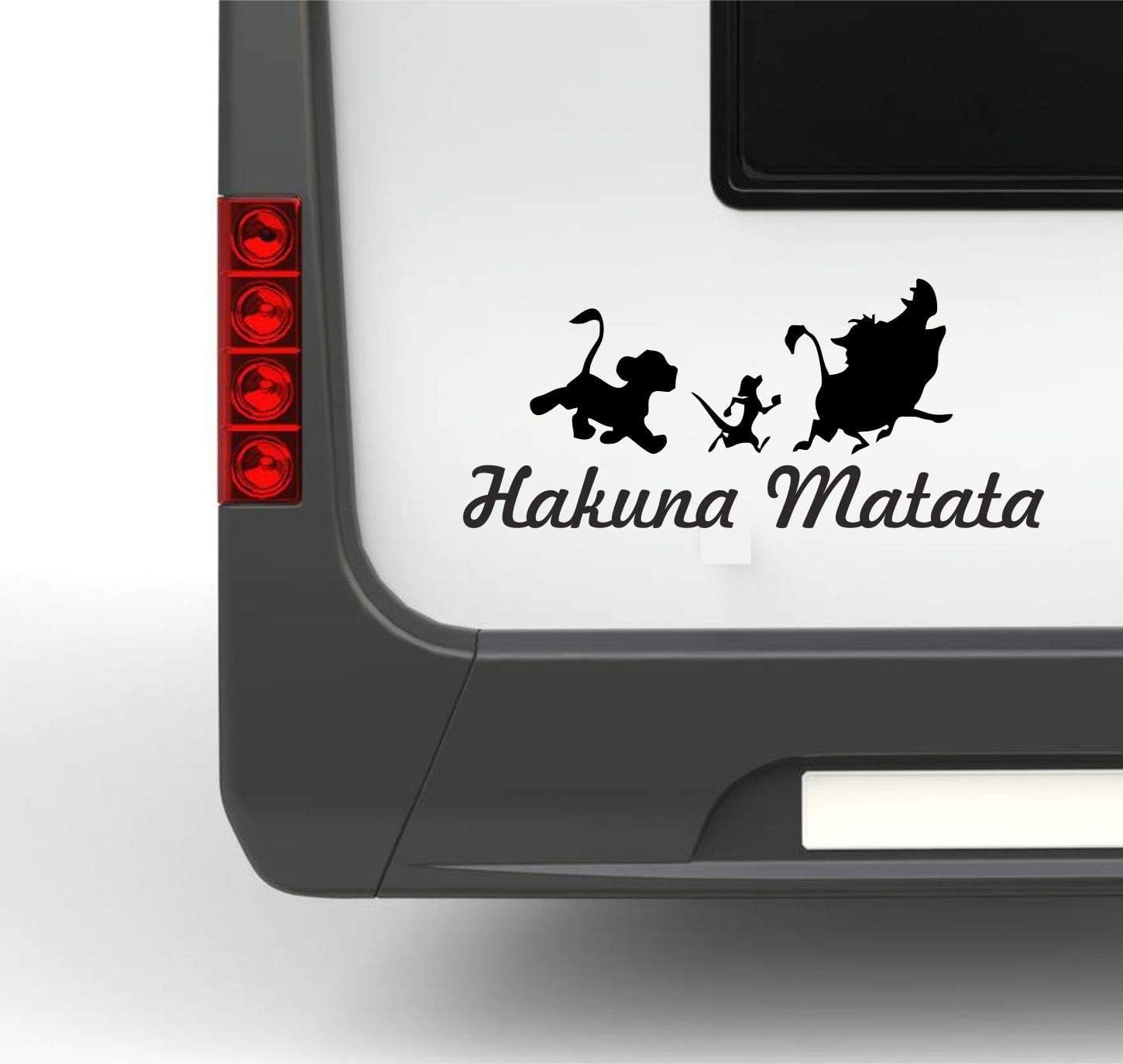 Rakelfix Wohnmobil Wohnwagen Aufkleber Schriftzug Hakuna Matata Typ2 ca 35cm mit 3 lustigen Tieren Sticker Autoaufkleber von Rakelfix