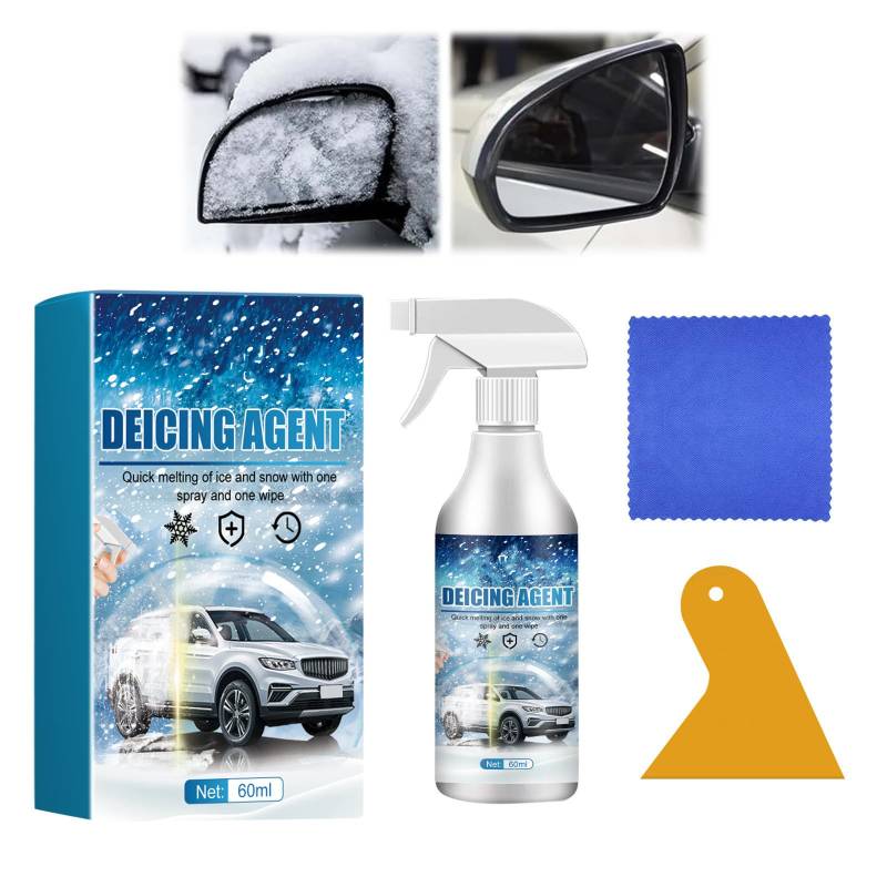 Enteiserspray Auto,Schneeschmelzspray,Enteiserspray Auto Scheibe,Enteiserspray,Scheibenenteiser Spray,Entfroster Spray Auto,Auto-Windschutzscheiben-Enteisungsspray,Enteisungs-Anti-Frost-Spray,60ml von Rakiuty