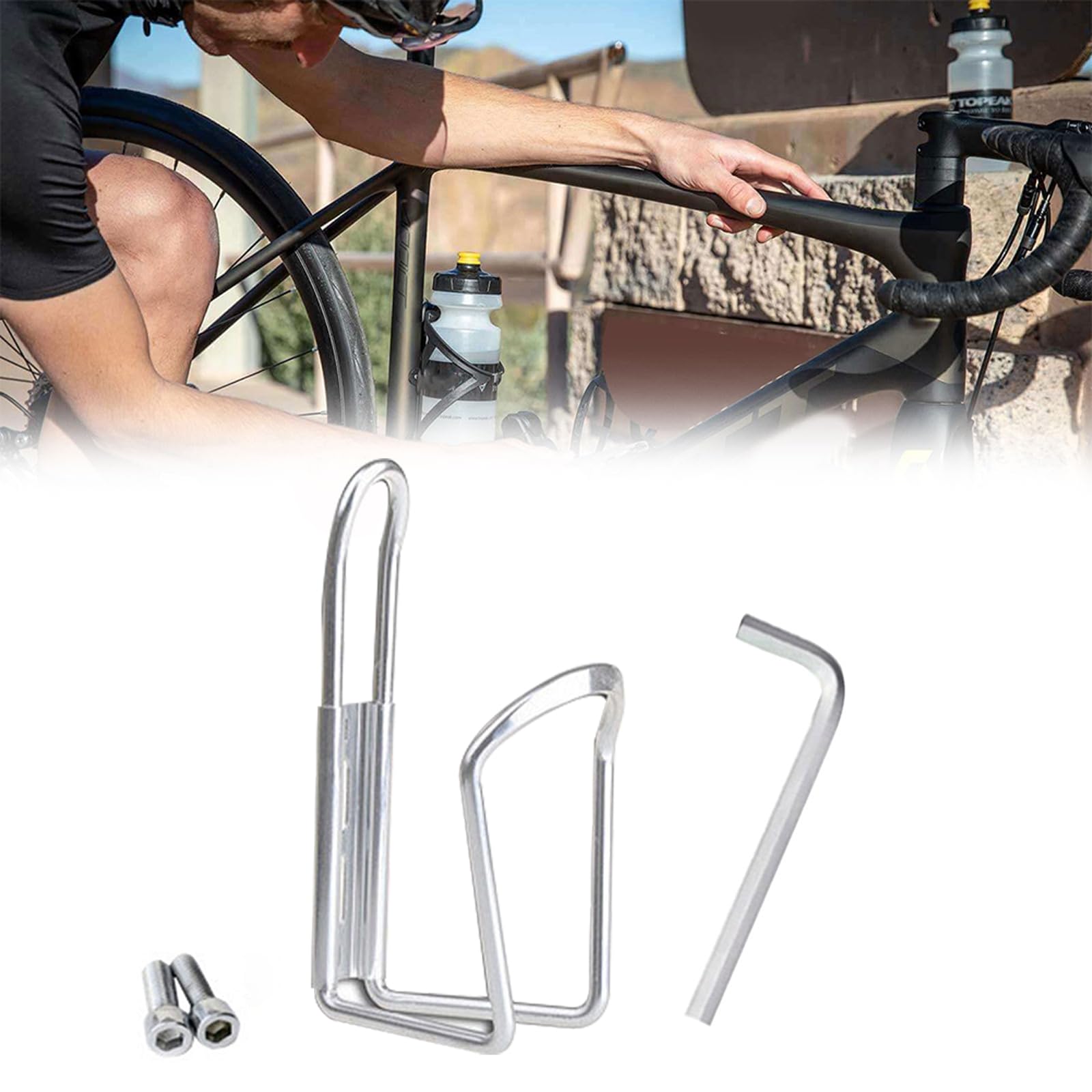 Flaschenhalter Fahrrad, Fahrrad Getränkehalter, Stabil Fahrrad Flaschenhalter, Getränkehalter Fahrrad aus Aluminium Extra Verstärkt für Rennrad MTB Rennrad Mountain Road Bike(Silber) von Rakiuty